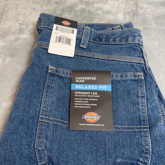Dickies Mens Carpenter Jeans Relaxed Fit Straight Leg Blue Denim 36x30 NWT - Picture 4 of 4